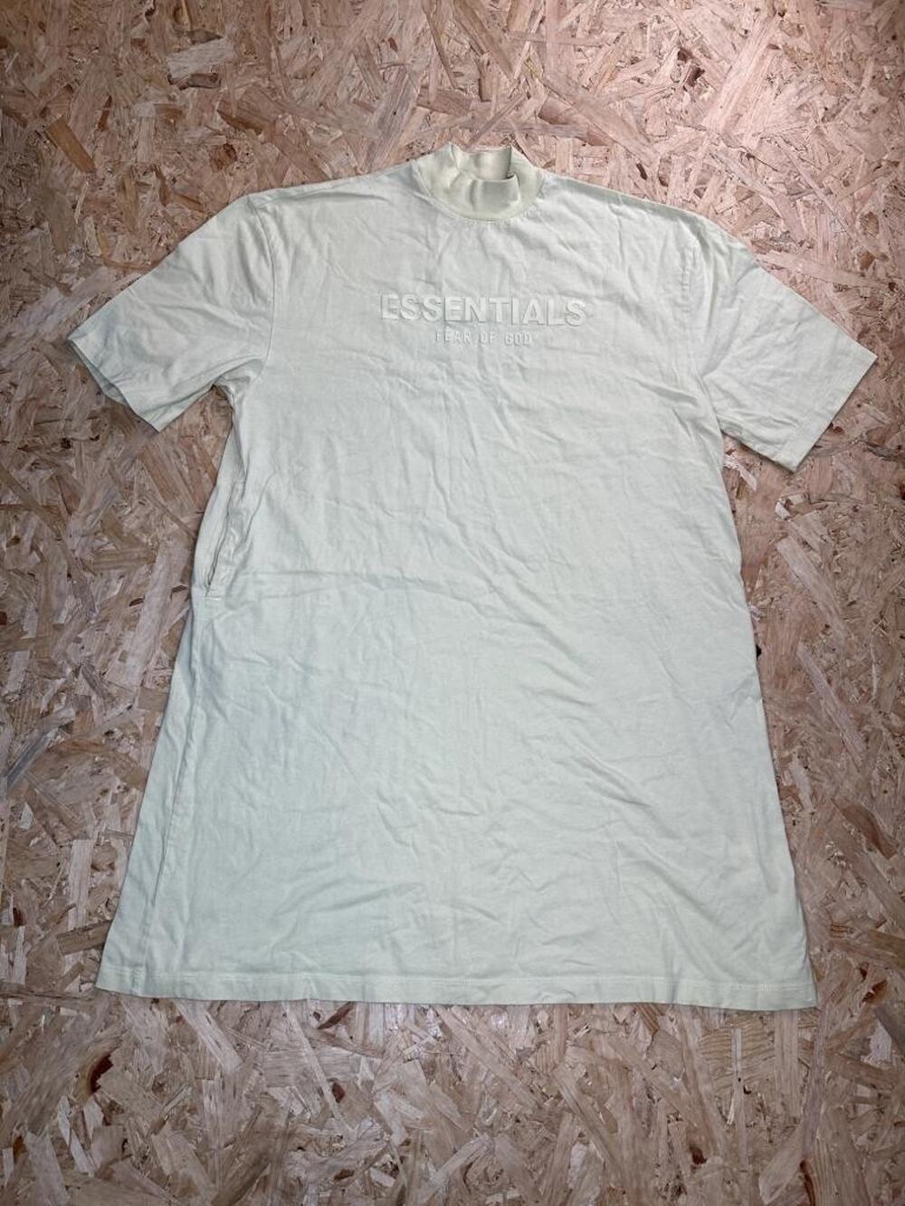 Fear of God Essentials Mock Neck Womens Dress Small Green Embossed Logo Tee